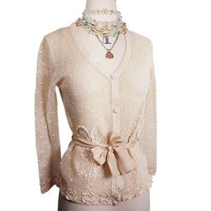 Cárdigan Suéter Vintage Tejido Abierto Crochet Boho Fairy Cottagecore Mujer Pequeño - Imagen 1 de 7