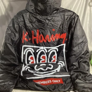 Members Only Keith Haring gefütterte Wendejacke Reißverschlusstaschen Unisex Größe Large - Bild 1 von 8