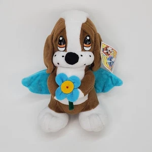 "Felpa vintage Nanco Sad Sam & Honey 8"" ojos grandes alas de ángel azules flor" - Imagen 1 de 7