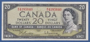 CANADA -- 20 DOLLARS 1954 ( 1961-70 ) -- MBC- / VF -- PICK 80b . - Picture 1 of 2