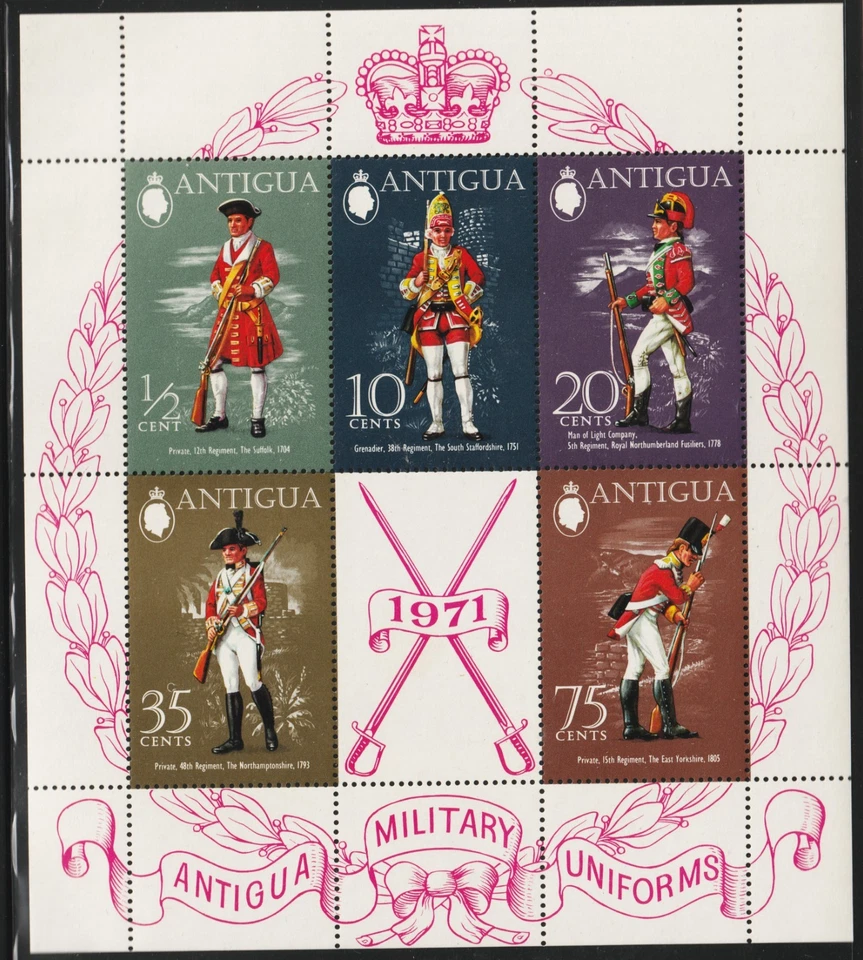 Antigua Sc# 278a 1971 m/s - Uniformes militares de regimiento. MNH Cv $7.00 Foto 1 de 1