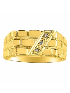 Diamond Brick Ring Sterling Silver or Yellow Gold Plated Silver - Picture 1 of 3