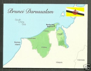 Brunei Darussalam Map postcard Borneo Flag - Picture 1 of 1