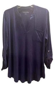 Weiche Umrandung W- Large Top royalblau V-Ausschnitt Tunika Knopfleiste 3/4 Ärmel - Bild 1 von 7