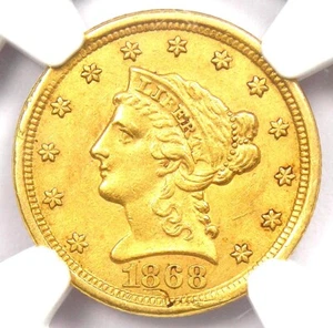 1868-S Liberty Gold Quarter Eagle $2.50 Coin - Certified NGC AU55 - Rare Coin - Picture 1 of 4