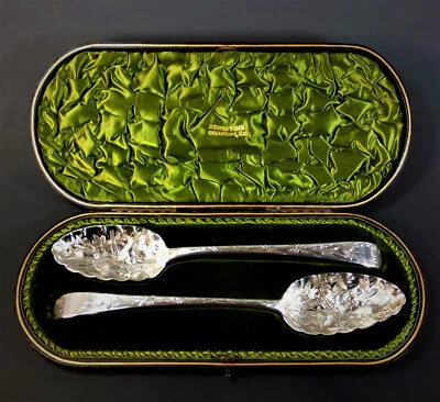 UNUSUAL, RARE PAIR of Geo.III CASED STERLING SILVER FIGURAL BERRY SPOONS - 1799 - Image 1 of 4