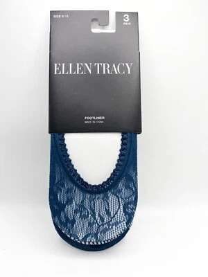 Ellen Tracy Footliner Size 9-11, 3 Pair, 92% Nylon, 8% Spandex, Blue - Image 1 of 4