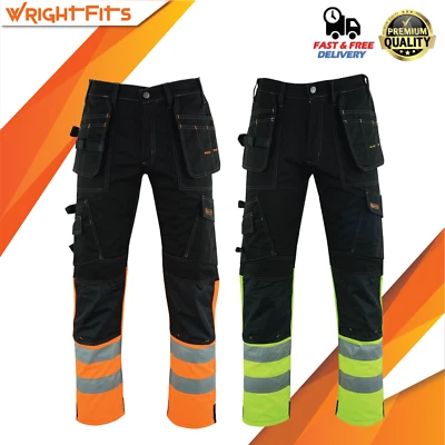 WRIGHT WEARS Hi Viz Men Cargo Work Trousers Working Pants with holster & knee pad Pockets -FP