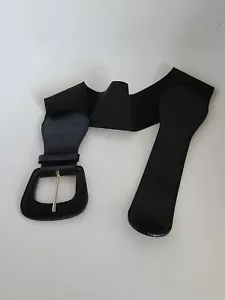 Le Chateau Mujer Cinturón Negro Azul Marino Mecanizado Imitación Cuero Diseño Elástico Hebilla Metal - Imagen 1 de 3