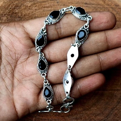 Pulsera de ónix negro de plata de ley 925 hecha a mano con piedras preciosas para mujer joyería P#371 Foto 1 de 4