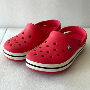Crocs Crocband Clogs Herren Größe 7 Damen 9 rot weiß Slipper Komfortschuhe Riemen - Bild 1 von 18