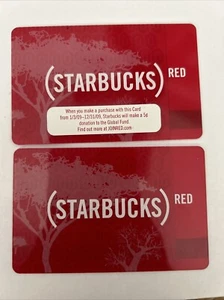 2 STARBUCKS RED Gift Cards, 2008 Tree Design, Global AIDS JOINRED AFRICA *Rare* - Picture 1 of 1