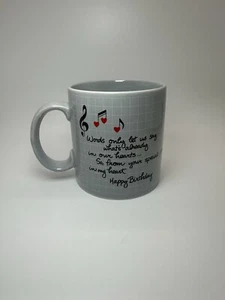Russ Berrie Heart Music Note Coffee Mug Grey Happy Birthday Text Quote Message - Picture 1 of 11