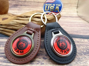 RARE VINTAGE 1970s RED DODGE RAM TRUCK GENUINE Leather Key Chain Ring Fob NOS - Picture 1 of 7
