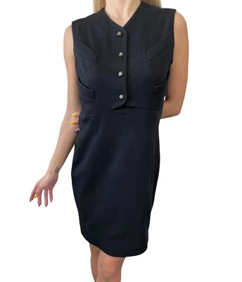 CHANEL Vintage 95A CC Mark Logo Dress One-piece #40 Black Silk Button - Image 1 of 4