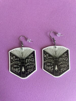 Book Lover Earrings, Teacher, Book Week, Surgical Steel Hooks, We Find Ourselves - image 1 of 3
