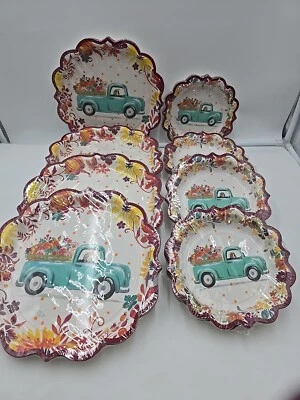 Platos de cena/postre de papel para perro cosecha acción de gracias camión mujer pionera de colección Foto 1 de 4