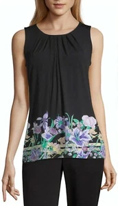 Liz Claiborne Sleeveless Pleated Neck Knit Blouse Size M, XL New Violet Border - Picture 1 of 3