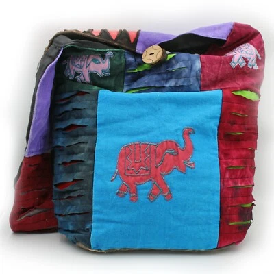 Tasche Schultertasche Patchwork Beutel Baumwolle Hippie Goa Psy Elefant Bunt pw1 - Bild 1 von 3