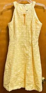 White House Black Market WHBM Lemon Yellow Hexagon Lace Halter Back Dress SZ 2 - Picture 1 of 6