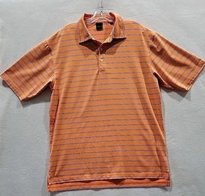 Dunning Golf Polo Shirt Men's Large Coolmax Orange Striped Moisture Wicking  - Picture 1 of 5