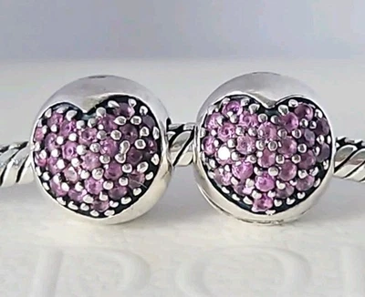 Genuine Pandora Bracelet Clip Charms - Silver & Pink Love Of My Life Heart Clips - Image 1 of 4