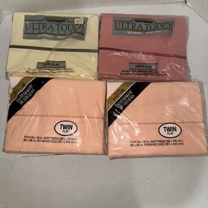 Tastemaker By Steven’s Beige And Pink Twin Flat Sheets - Picture 1 of 6