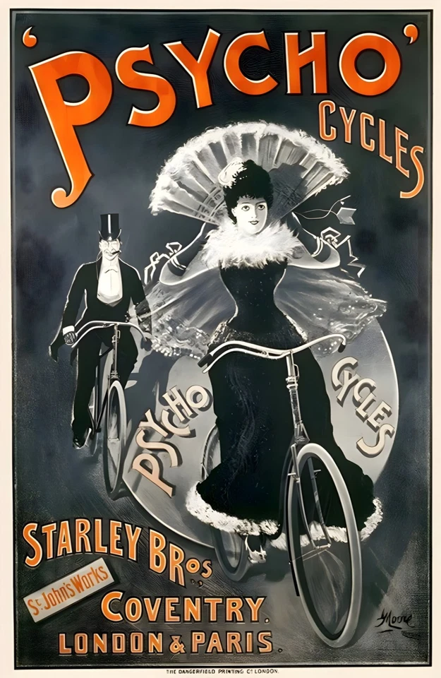 16518.Wall Decor Poster.Interior Art.Psycho Bicycle Ad Starley Bros Nouveau Lady - Image 1 of 1