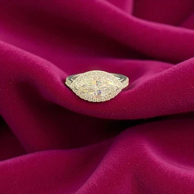 3 Cts GIA Certified F/VS1 Marquise Round Shape East West Diamonds Ring 18K Gold - Image 1 of 4