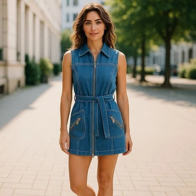 Chaleco Denim Vintage Route 66 Para Mujer Talla S Cremallera Frontal Ajustable Cintura Bolsillos... Foto 1 de 4