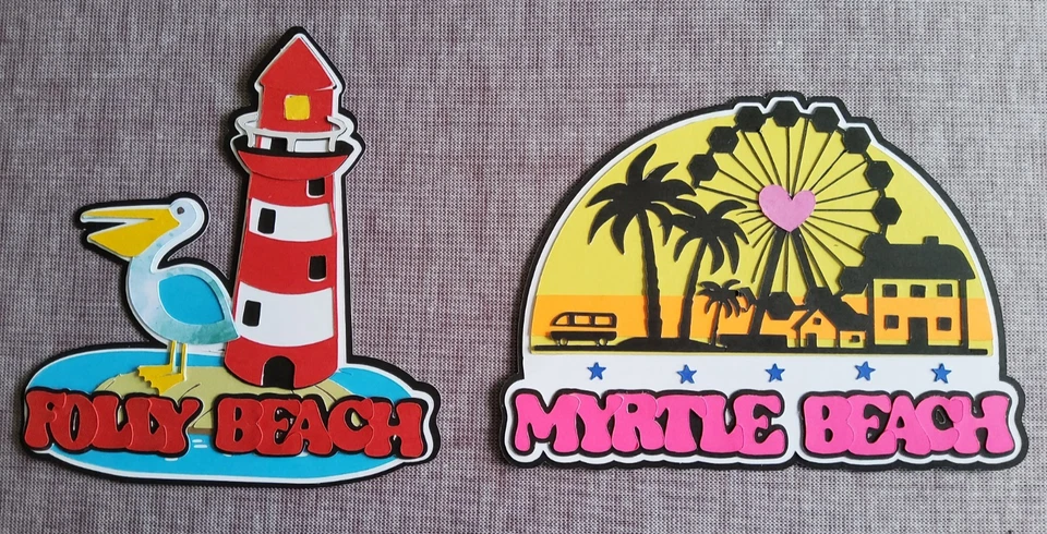 Página de álbum de recortes de título Folly Beach or Myrtle Beach troquelado Foto 1 de 1