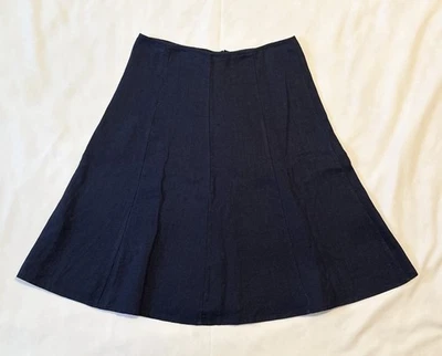 Falda Isaac Mizrahi 100 % lino línea A midi azul sarga forrada para mujer talla 4 Foto 1 de 4