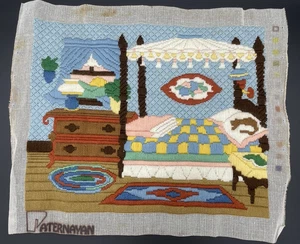 Vintage Paternayan Bedroom Yarn Art Completed Craft 12x15" 1980s Boho - Picture 1 of 6