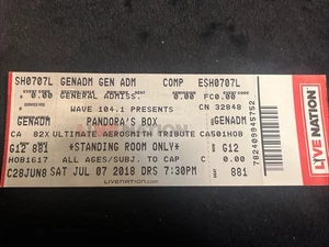 Pandora’s Box Ticket Stub Ultimate Aerosmith Tribute Band July 7th 2018 - Picture 1 of 12