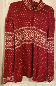 Vintage Lands End Fair Isle 100 % Cotton Sweater -XL-47-48-Red White Holiday~EXC - Picture 1 of 9