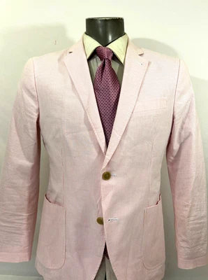 Savile Row Pink Maddox Patch Pocket Men's Cotton Seersucker Striped Blazer  40S - Image 1 of 4