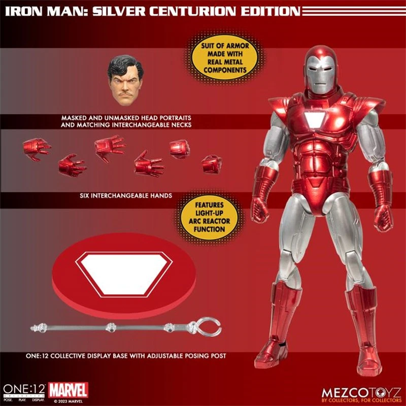 Figura de acción Mezco Toys Iron Man Silver Centurion Edition 1/12th nueva en stock Foto 1 de 4