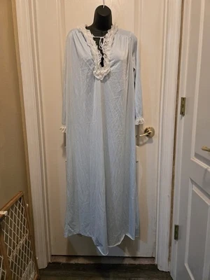 Saramal Lingerie Baby Blue Nightgown Long Sleeve Lace Trim Size P small 1960s - Image 1 of 4