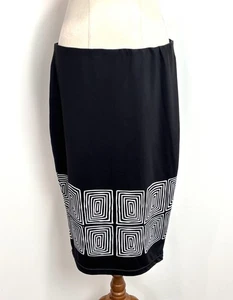 Dezigna Womens Skirt 12 L Black White Aboriginal Indigenous Art Pencil Stretch - Bild 1 von 8