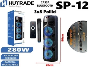 Cassa Amplificata Sp-12 280W Karaoke Bluetooth Microfono Wireless Trolley - Zdjęcie 1 z 1