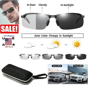 Men's Photochromic Sunglasses Polarized Transition Sun Lens UV Glasses w/ Case - Picture 1 of 15