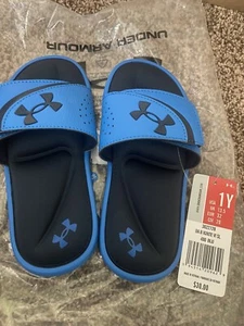 UNDER ARMOUR Blue IGNITE VI SANDALS Slides SIZE-1 Youth NEW - Picture 1 of 3