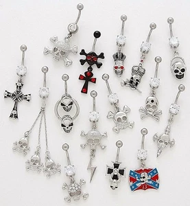 5 CZ Dangle Belly Button Rings 14g Wholesale Gemstone Body Jewelry Navel Skulls - Picture 1 of 1