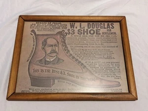 Vintage Wood Advertising W.L. Douglas Shoe $3 Shoe Wood Frame 13" x 10" - Picture 1 of 6