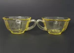 Anchor Hocking Menge 2 Topas gelber Tee/Kaffeetasse Prinzessin Depression Glas F - Bild 1 von 8