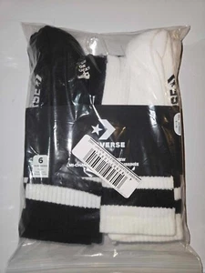 Converse Men's 6-pack Black/White Striped Half Cushion Crew Socks Size 6-12 NWT - Picture 1 of 1