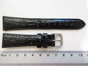 Correa de reloj de cuero negro con estampado de cocodrilo brillante 18 mm - CORTO - Imagen 1 de 5