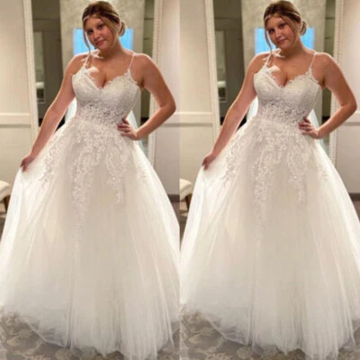 Plus Size Wedding Dresses Beach Sleeveless A Line Spaghetti Straps Bridal Gowns - Image 1 of 4