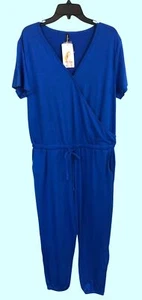 PrettyGarden Womens Royal Blue Wrap Jumpsuit w/Drawstring & Pockets XL- NWT - Picture 1 of 8