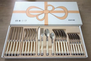 Vintage Besteckset 24tlg. Edelstahl 13/0 Kunststoff creme Romantik 70er Jahre - Bild 1 von 8